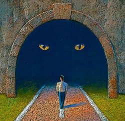 barbat ce intra in tunel