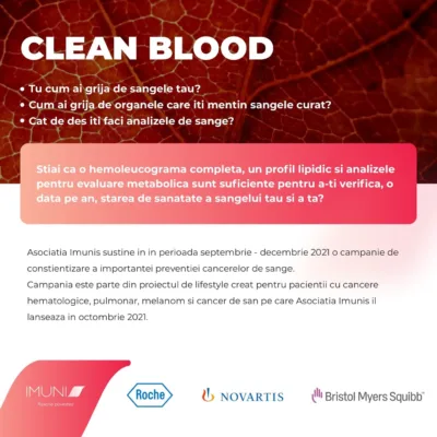 Asociația Imunis a lansat în luna septembrie o campanie de conștientizare a prevenției cancerelor de sânge 3 Imunis_Clean Blood