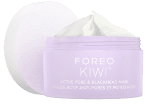 FOREO: noua mască de față KIWI™ Active Pore & Black Head Mask 4 FOREO KIWI active pore and blackhead mask Glass Bottle on white open 1