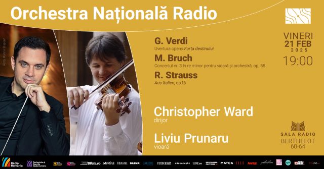 Dirijorul Christopher Ward și violonistul Liviu Prunaru invitați la Sala Radio 3 Poster orizontal 21.02.2025 Ward Prunaru