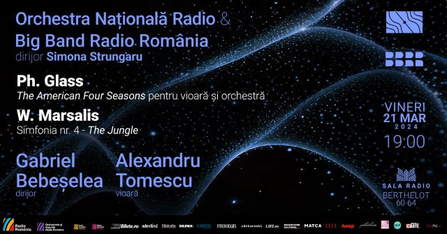 "The American Four Seasons" la Sala Radio 3 Poster orizontal 121.03.2025 Bebeselea Tomescu grafica Marsalis