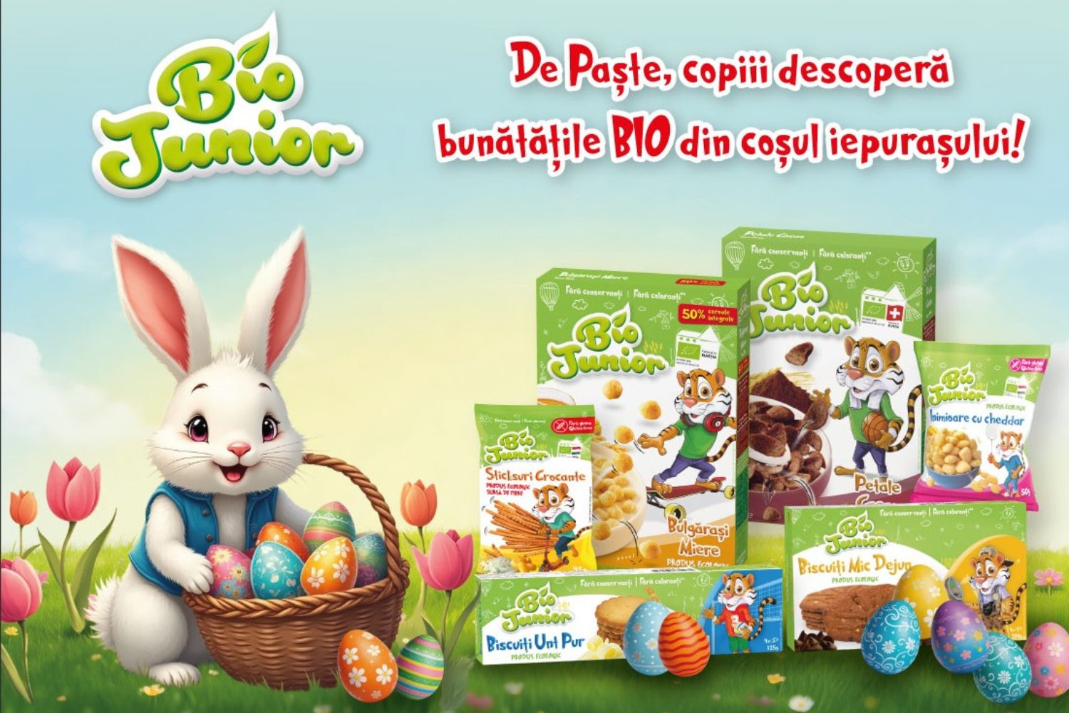 Caută cerealele și biscuiții Bio Junior în coșulețul Iepurașului
